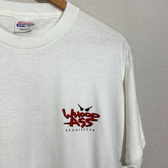 VTG 90's Whoop Ass Sportswear T Shirt Mens M White Graphic Loserville - Picture 5 of 6